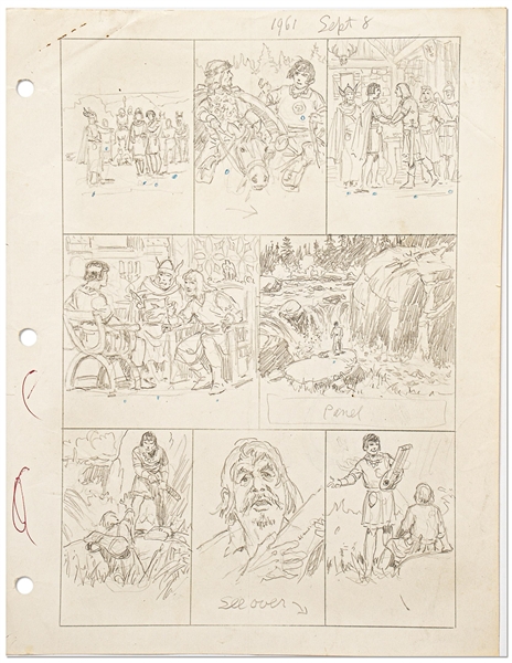 Original Hal Foster ''Prince Valiant'' Preliminary Artwork and Story Outline -- #1961 for the 8 September 1974 Comic Strip