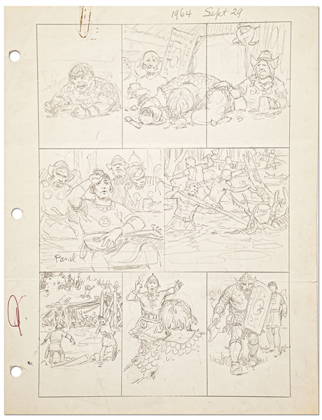 Original Hal Foster ''Prince Valiant'' Preliminary Artwork and Story Outlines -- #1964 for the 29 September 1974 Comic Strip