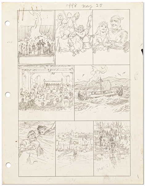 Original Hal Foster ''Prince Valiant'' Preliminary Artwork and Story Outlines -- #1998 for the 25 May 1975 Comic Strip