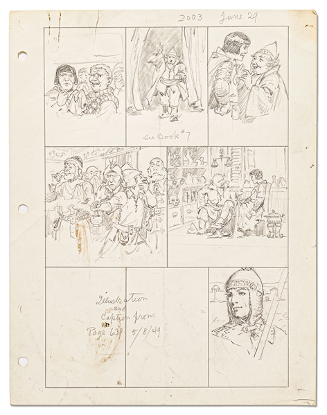 Original Hal Foster ''Prince Valiant'' Preliminary Artwork and Story Outlines -- #2003 for the 29 June 1975 Comic Strip -- With Lengthy Note Signed by Foster to John Cullen Murphy