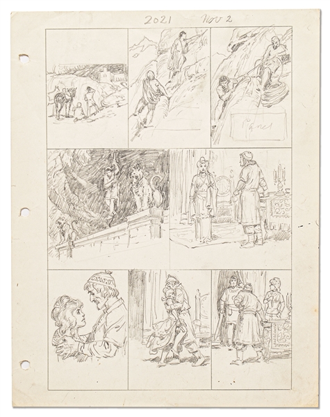 Original Hal Foster ''Prince Valiant'' Preliminary Artwork and Story Outlines -- #2021 for the 2 November 1975 Comic Strip