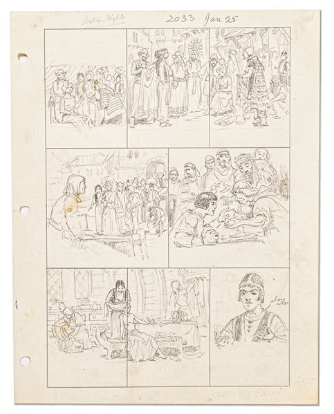 Original Hal Foster ''Prince Valiant'' Preliminary Artwork and Story Outlines -- #2033 for the 25 January 1976 Comic Strip