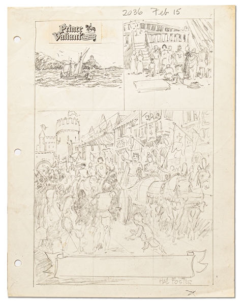 Original Hal Foster Signed ''Prince Valiant'' Preliminary Artwork and Story Outlines -- #2036 for the 15 February 1976 Comic Strip