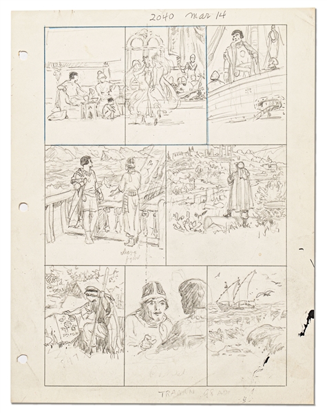 Original Hal Foster ''Prince Valiant'' Preliminary Artwork and Story Outlines -- #2040 for the 14 March 1976 Comic Strip