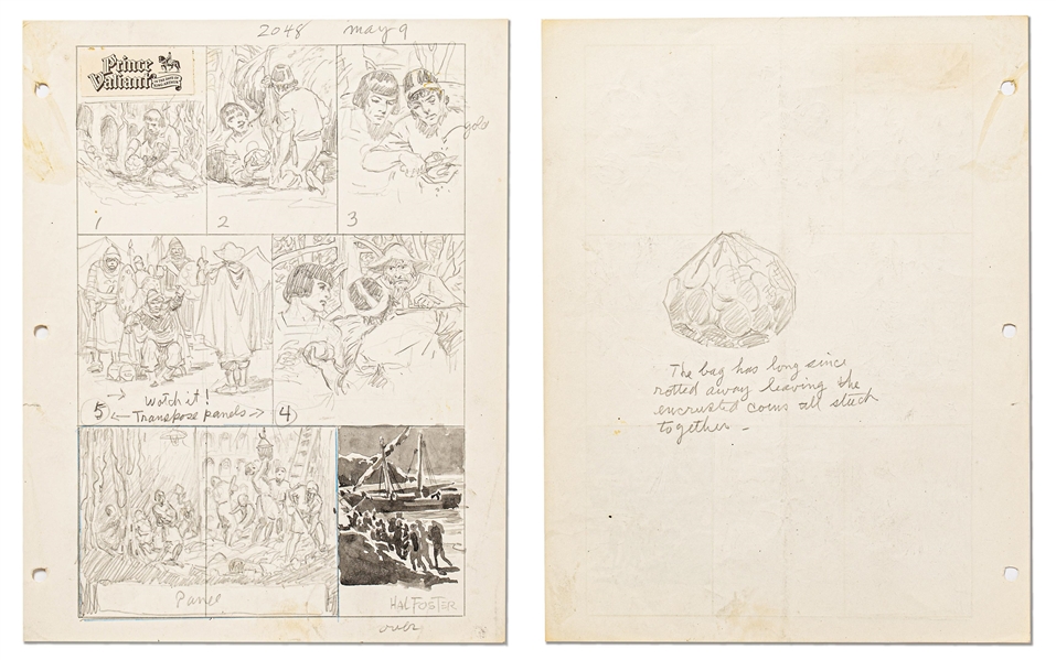 Original Hal Foster Signed ''Prince Valiant'' Preliminary Artwork -- #2048 for the 9 May 1976 Comic Strip