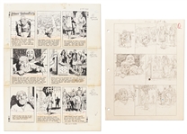 Lot of John Cullen Murphy Prince Valiant Sunday Comic Strip Artwork Plus Hal Foster Preliminary Sketch -- #2066 for Both Strip & Sketch, Dated 12 September 1976