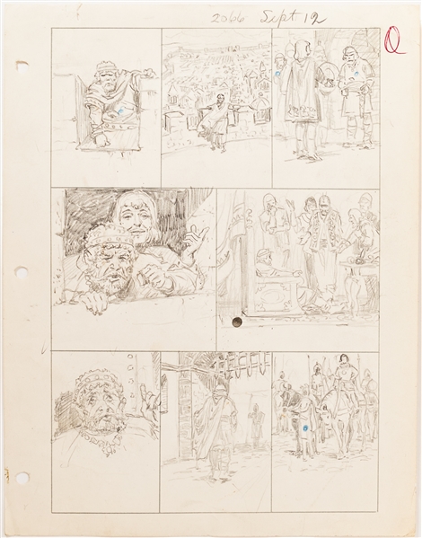 Lot of John Cullen Murphy ''Prince Valiant'' Sunday Comic Strip Artwork Plus Hal Foster Preliminary Sketch -- #2066 for Both Strip & Sketch, Dated 12 September 1976