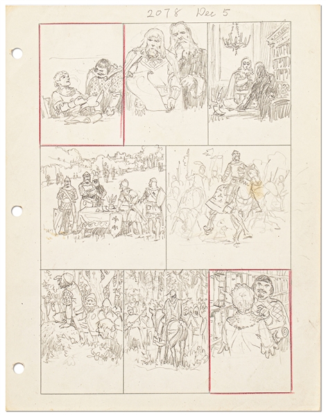 Original Hal Foster ''Prince Valiant'' Preliminary Artwork and Story Outlines -- #2078 for the 5 December 1976 Comic Strip