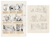 Lot of John Cullen Murphy Prince Valiant Sunday Comic Strip Artwork Plus Hal Foster Preliminary Sketch -- #2084 for Both Strip & Sketch, Dated 16 January 1977