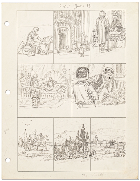 Original Hal Foster ''Prince Valiant'' Preliminary Artwork and Story Outlines -- #2105 for the 12 June 1977 Comic Strip