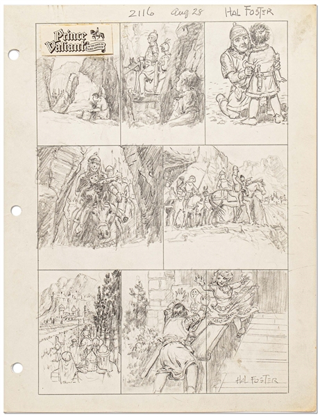 Original Hal Foster Signed ''Prince Valiant'' Preliminary Artwork and Story Outlines -- #2116 for the 28 August 1977 Comic Strip