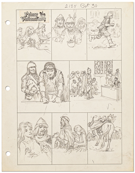Original Hal Foster ''Prince Valiant'' Preliminary Artwork and Story Outlines -- #2125 for the 30 October 1977 Comic Strip