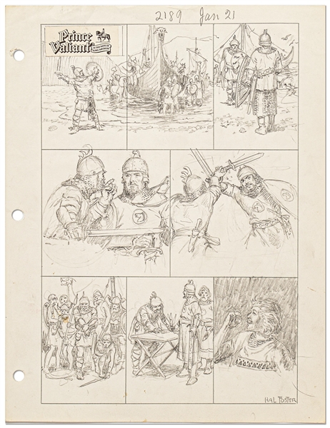 Original Hal Foster Signed ''Prince Valiant'' Preliminary Artwork and Story Outline -- #2189 for the 21 January 1979 Comic Strip