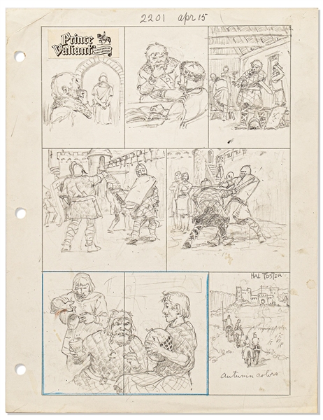 Original Hal Foster Signed ''Prince Valiant'' Preliminary Artwork and Story Outline -- #2201 for the 15 April 1979 Comic Strip