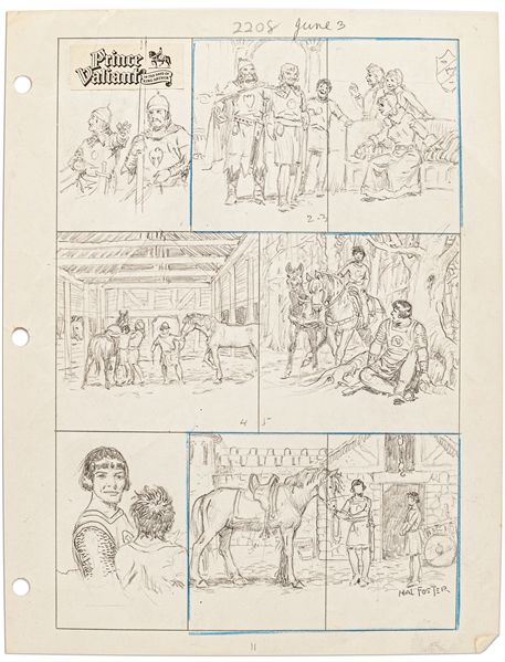 Original Hal Foster Signed ''Prince Valiant'' Preliminary Artwork and Story Outline -- #2208 for the 3 June 1979 Comic Strip