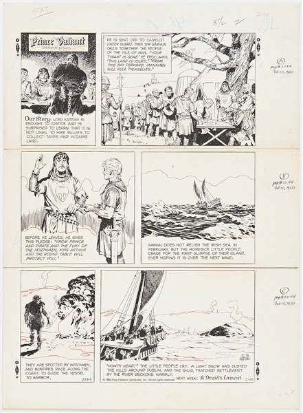 John Cullen Murphy ''Prince Valiant'' Sunday Comic Strip Original Artwork -- #2244 Dated 10 February 1980