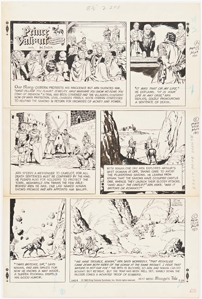 John Cullen Murphy ''Prince Valiant'' Sunday Comic Strip Original Artwork -- #2424 Dated 24 July 1983