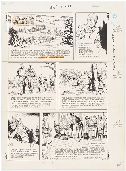 John Cullen Murphy ''Prince Valiant'' Sunday Comic Strip Original Artwork -- #2448 Dated 8 January 1984