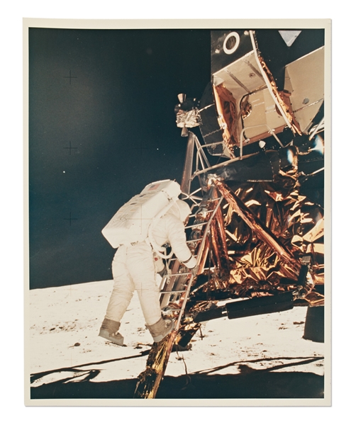 Apollo 11 Photo of Buzz Aldrin Descending the Ladder Onto the Lunar Surface -- Printed on ''A Kodak Paper''