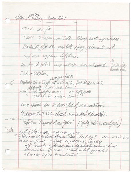 Richard Feynman Handwritten Document From the Challenger Investigation -- ''...The ice is on the launch pad...''