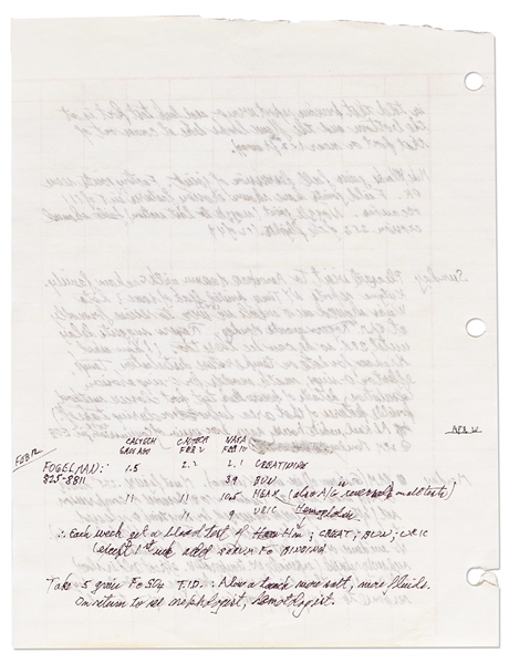 Richard Feynman 4pp. Handwritten Document From the Challenger Investigation -- Feynman's Detailed Notes for 4 Days Spanning 7-10 February 1986, Leading Up to & Including Discovery of O-ring Failure