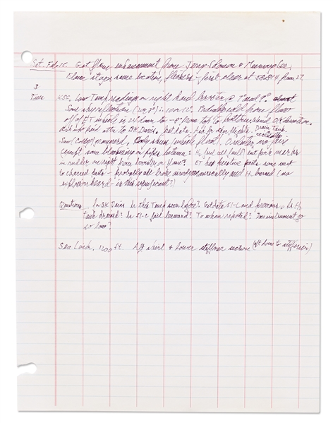 Richard Feynman Handwritten Document From the Challenger Investigation -- Feynman's Detailed Notes for 2 Days When He Viewed the Challenger Wreckage