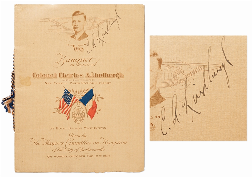 Charles Lindbergh Signed Program for a 1927 Banquet Honoring Him