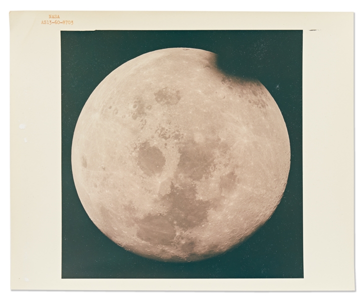 ''Red Number'' NASA Photo of a Near Full Moon from the Apollo 13 Mission -- On ''A Kodak Paper''