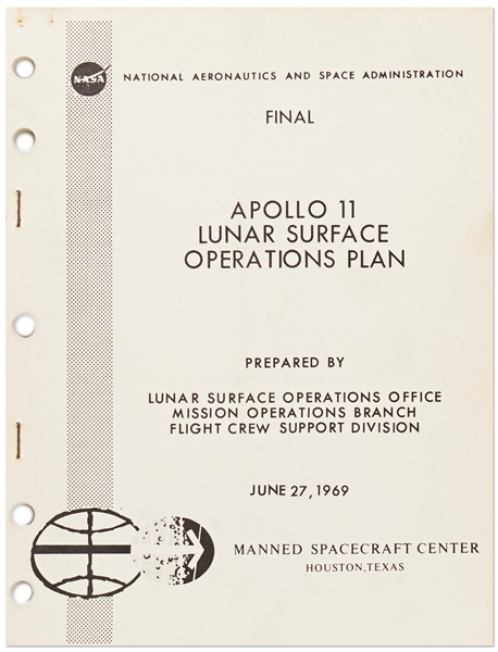 Original 1969 Copy of the ''Apollo 11 Lunar Surface Operations Plan'' -- Issued One Month Before the Moon Landing