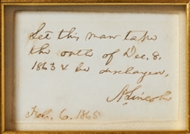 Abraham Lincoln Autograph Note Signed as President -- Lincoln Issues Amnesty to Confederate Soldier