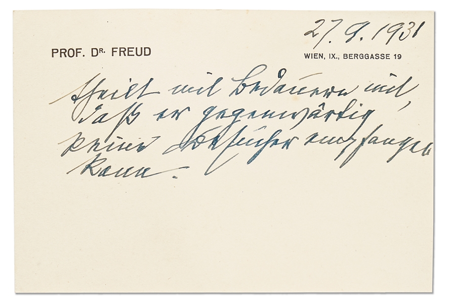 Sigmund Freud Handwritten Card and Envelope on His Personal Stationery
