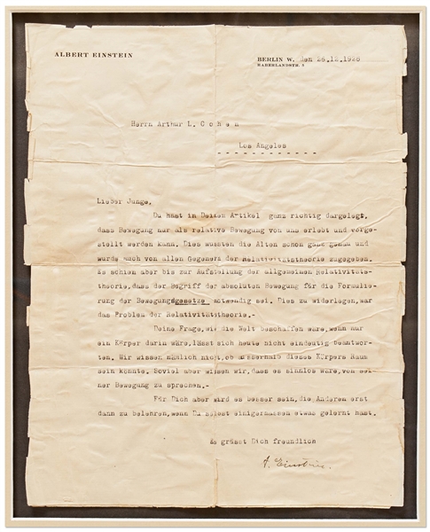 Albert Einstein Letter Signed With Exceptional Content Regarding the Theory of Relativity and Whether Space Exists Outside Our Universe