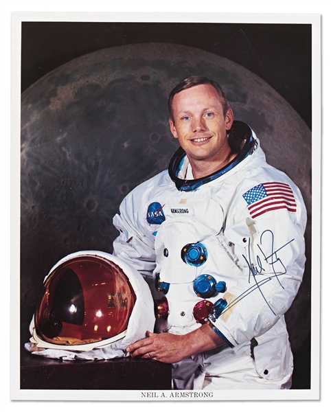 Neil Armstrong Signed 8'' x 10'' NASA White Spacesuit Photo, Uninscribed -- With Zarelli COA