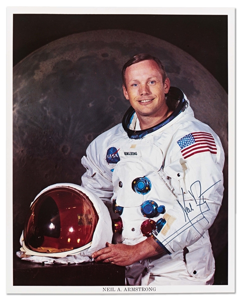 Neil Armstrong Signed 8'' x 10'' NASA White Spacesuit Photo, Uninscribed -- With Zarelli COA