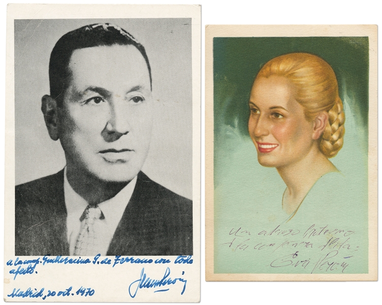 Pair of Portraits Signed by Eva Peron and Juan Peron