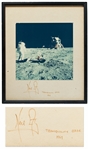 Apollo 11 Photo Signed by Neil Armstrong on Presentation Mat Measuring 10.5 x 12.5 -- Armstrong Writes Tranquility Base / 1969 Next to His Signature