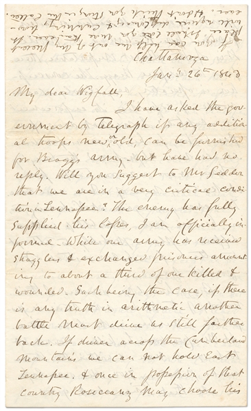 Fascinating Autograph Letter Signed by Confederate General Joseph E. Johnston Shortly After Assuming Command of the Western Theater -- ''...the country may hold me responsible for any failure...''