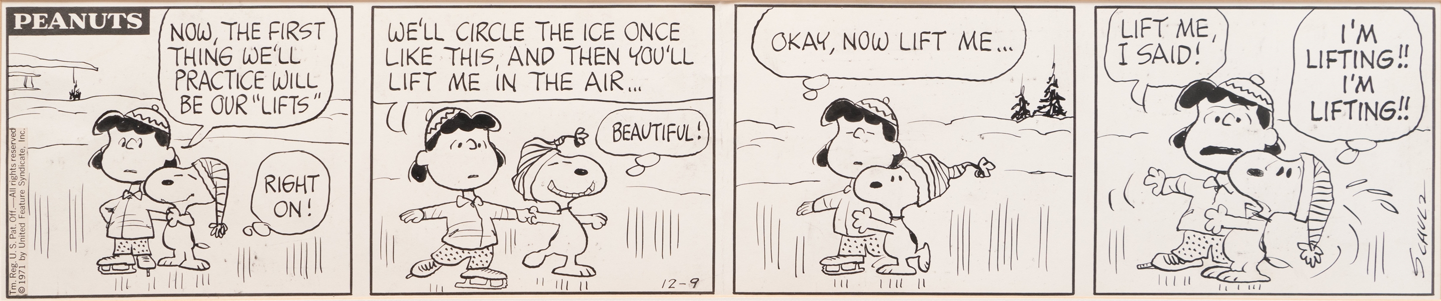 Original Charles Schulz ''Peanuts'' Comic Strip from 1971 -- Snoopy & Lucy Form an Unlikely Ice Skating Duo