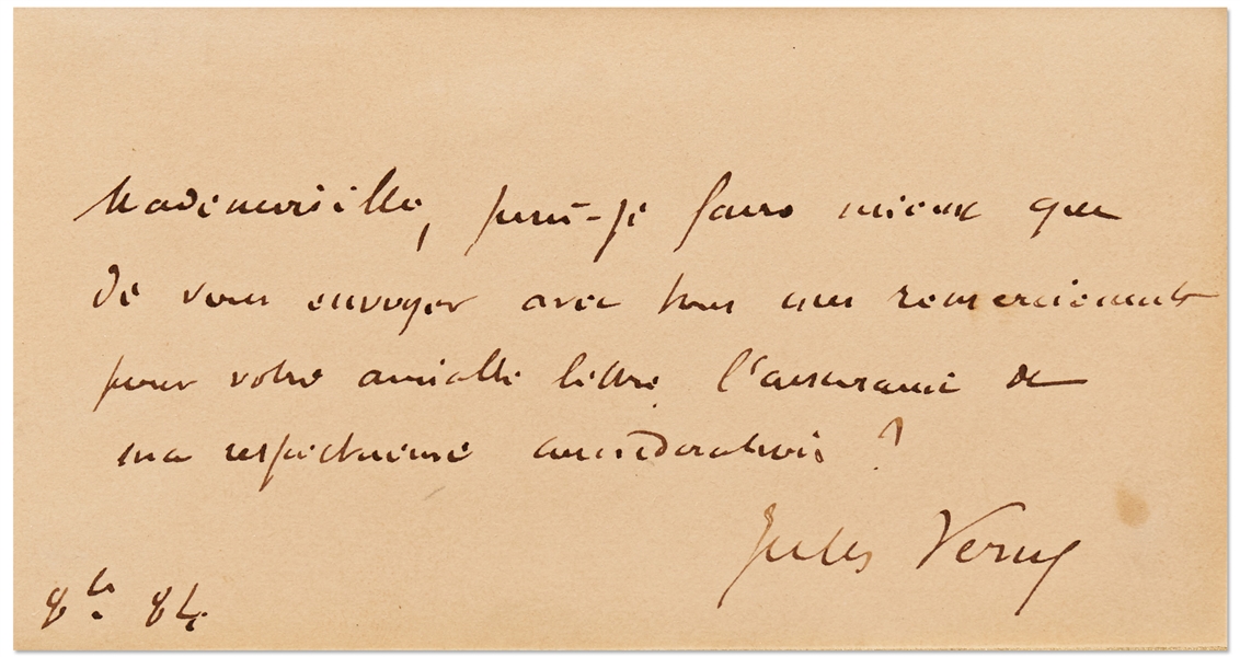Jules Verne Autograph Note Signed
