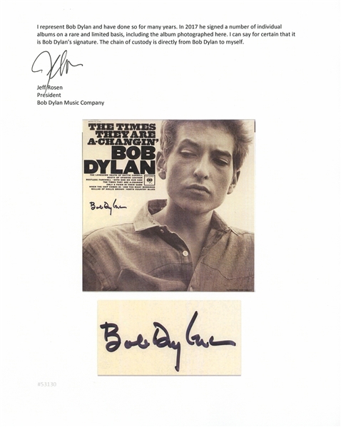 Bob Dylan Signed Album ''The Times They Are A-Changin''' -- With Jeff Rosen COA