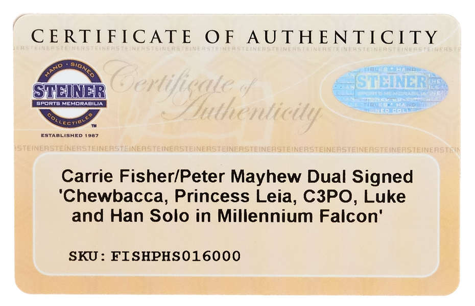 Carrie Fisher, Harrison Ford & Chewbacca's Peter Mayhew Signed 20'' x 16'' Photo From ''Star Wars'' -- With Steiner COA for Fisher and Mayhew, and Beckett COA for Ford