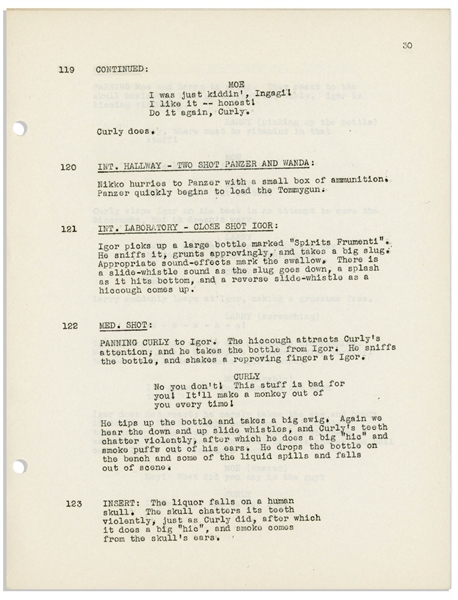 Moe Howard's Personally Owned Script for The Three Stooges 1946 Film ''A Bird in the Head''