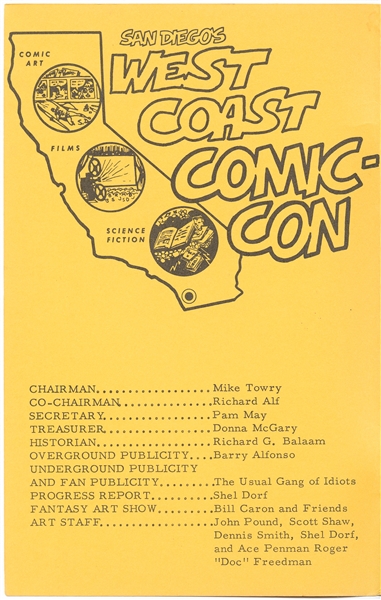 Program for ''San Diego's West Coast Comic Convention 1972'' -- 2nd Year of Event & 1 Year Before Name Change, with Interior Reading ''San Diego's West Coast Comic-Con'' -- 5.5'' x 8.5'' -- Near Fine