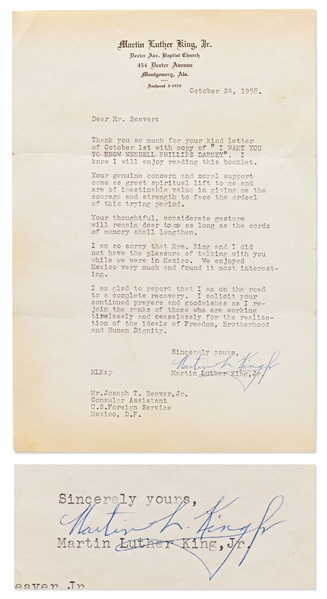 Martin Luther King Letter Signed Just 1 Month After His Knife Attack & Referencing the Attack -- Civil Rights Archive Also Includes Rosa Parks Signed Book & Letters Signed by Ralph Abernathy & Others