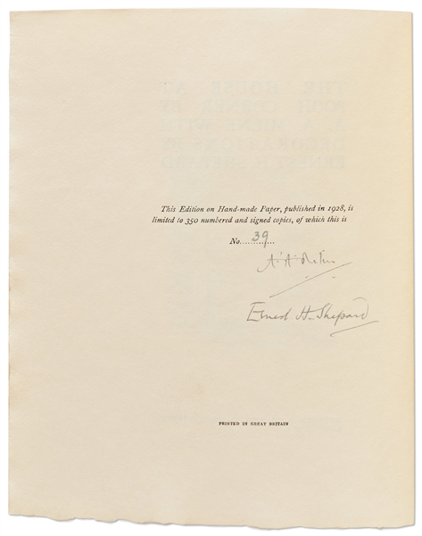 A.A. Milne & Ernest H. Shepard Signed 1928 Limited Edition of ''The House at Pooh Corner'' -- In Original Dust Jacket