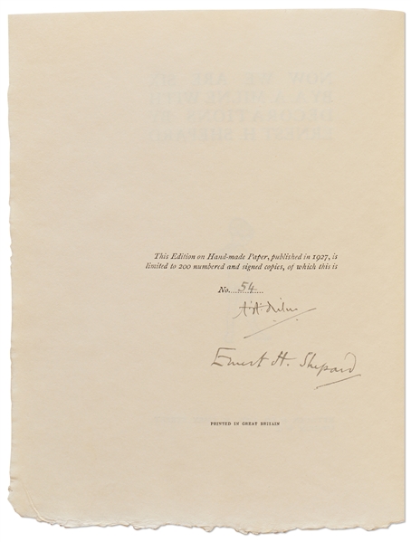 A.A. Milne & Ernest H. Shepard Signed 1927 Limited Edition of ''Now We Are Six'' -- In Original Dust Jacket