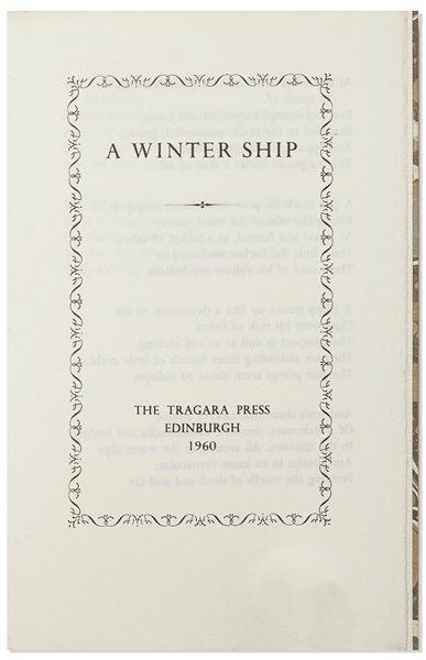 First Edition of Sylvia Plath's Poem ''A Winter Ship'' -- One of Only 60 Copies Extant, Personally Owned by Sylvia Plath