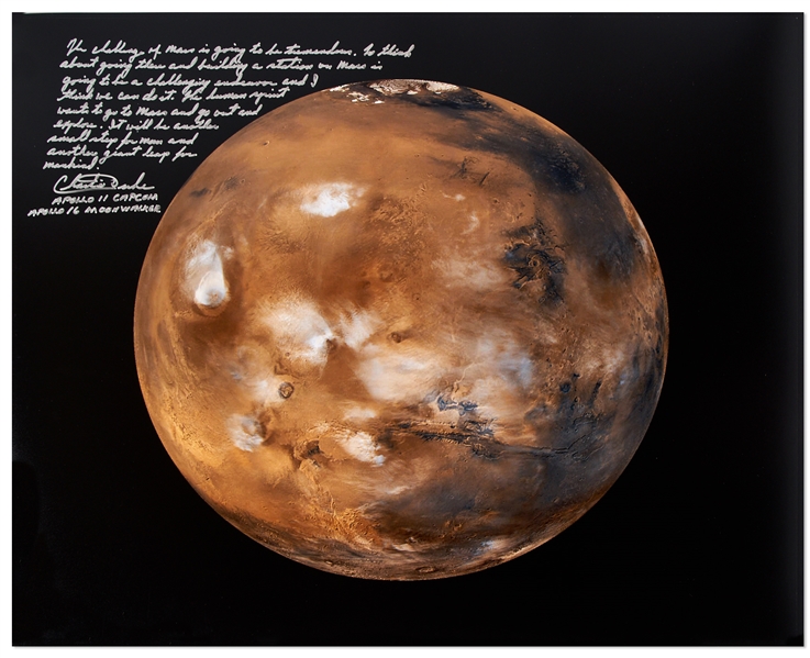 Apollo 16 Moonwalker Charlie Duke Signed 20'' x 16'' Photo of Mars -- ''...Mars...will be another small step for man and another giant leap for mankind...''