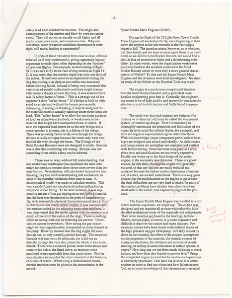 Richard Feynman Personally Owned Draft Copy of His Minority Report on the Space Shuttle Challenger Disaster, ''Personal Observations on the Reliability of the Shuttle''<br><br>