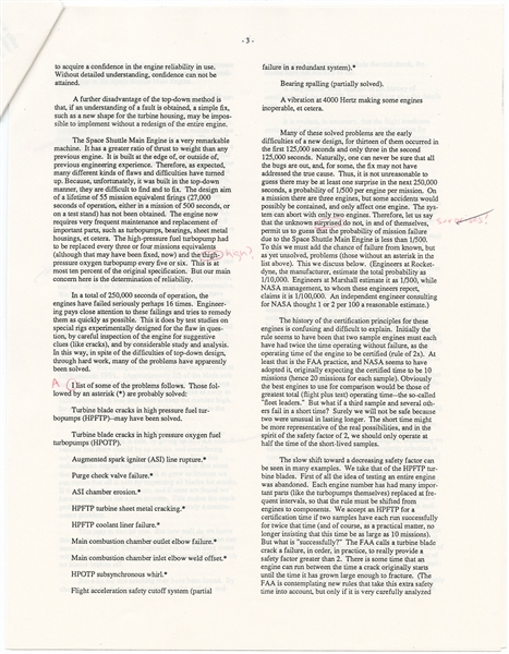 Richard Feynman Personally Owned Draft Copy of His Minority Report on the Space Shuttle Challenger Disaster, ''Personal Observations on the Reliability of the Shuttle''<br><br>